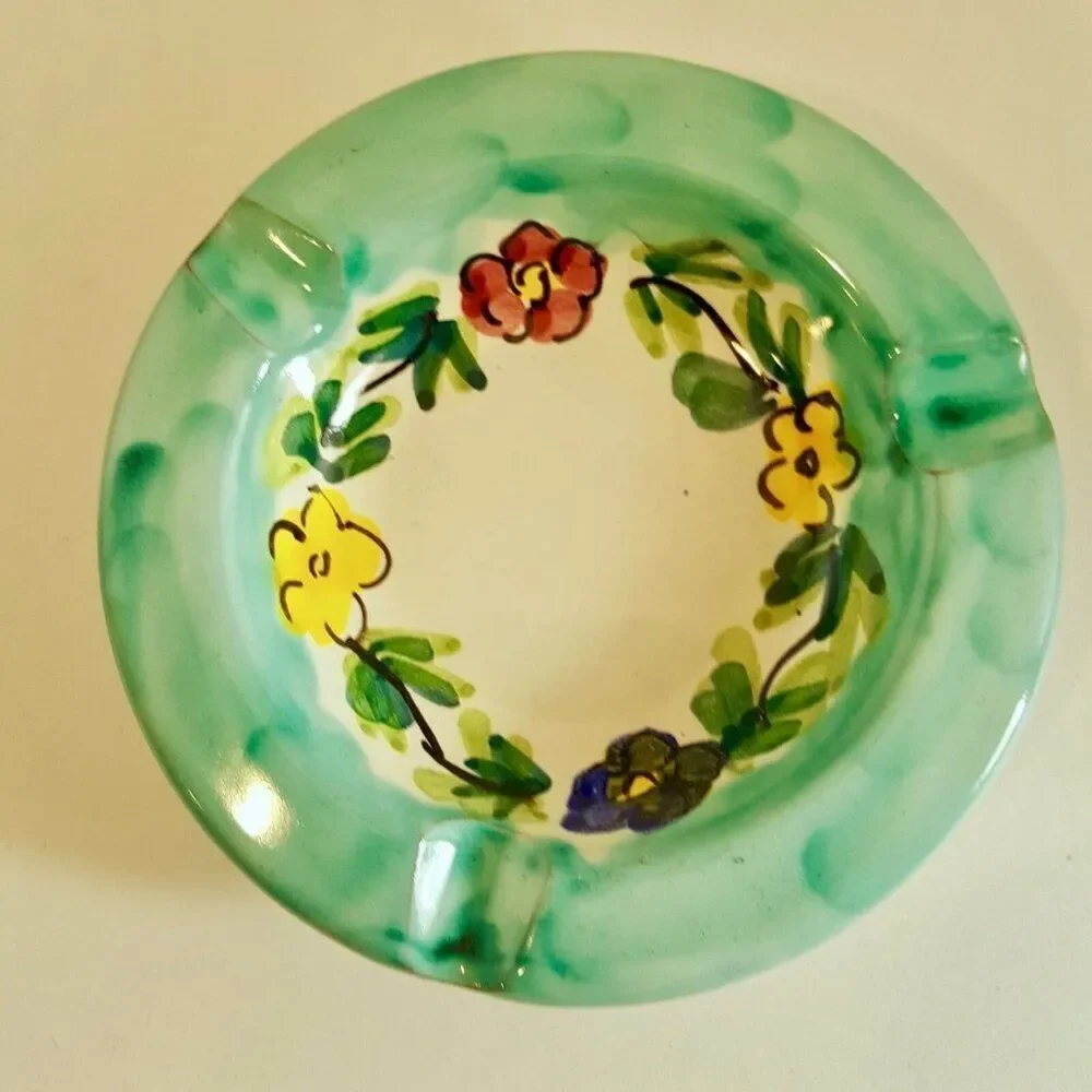 Vietri Store Dip A Mano Ceramic 4” Ashtrays Italy Floral Blue Green New Pottery